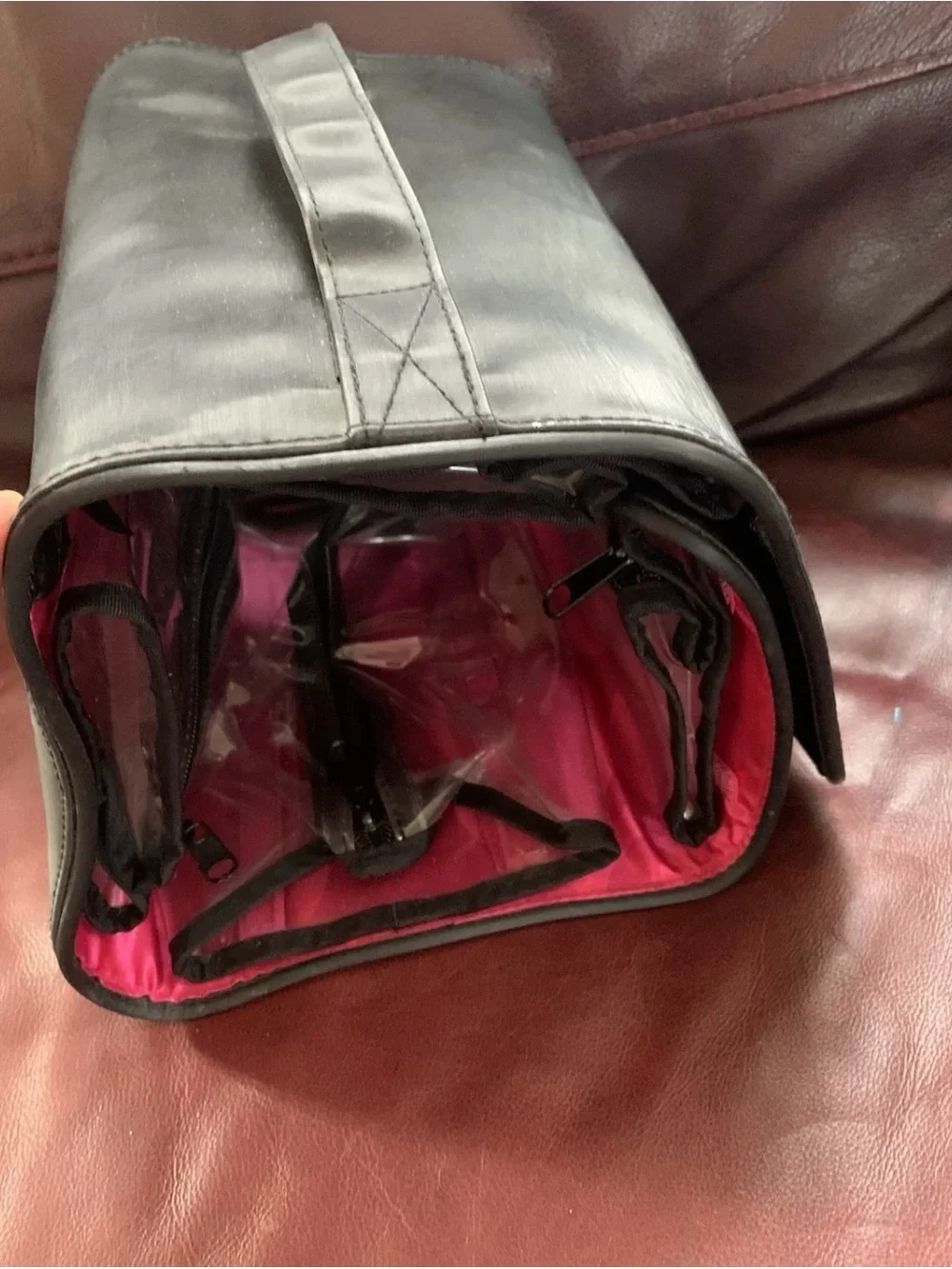 Vintage Mary Kay Hanging Makeup Travel Case Black Vinyl 4 Zip Pouches 30” x 9”